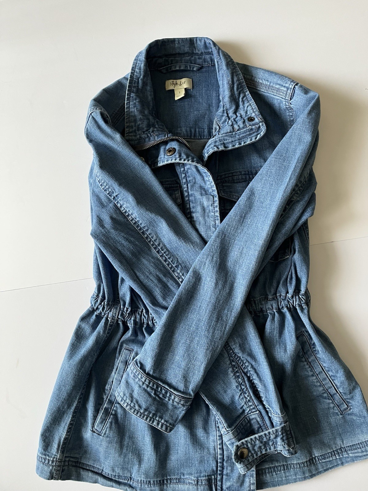 Stylish Ladies Jean Jacket Small by Style And Company Drawstring waist