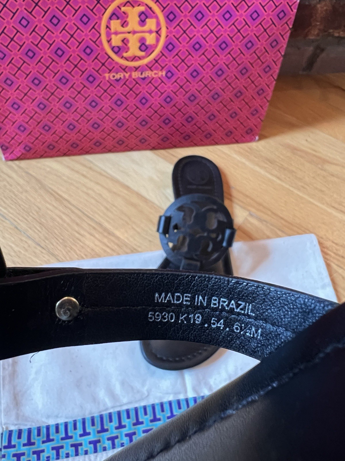 Tory Burch Perfect Black Leather Miller Sandals & Dust Bag