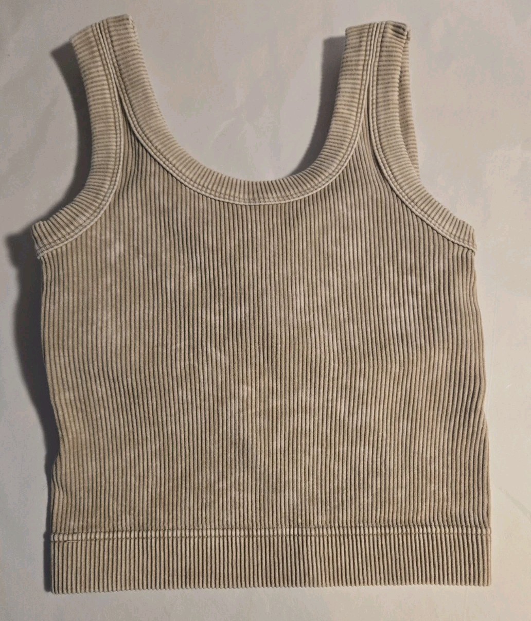 New ZENANA Ribbed STONE WASHED Padded Brami ASH MOCHA NTW-6307A Sz S/M