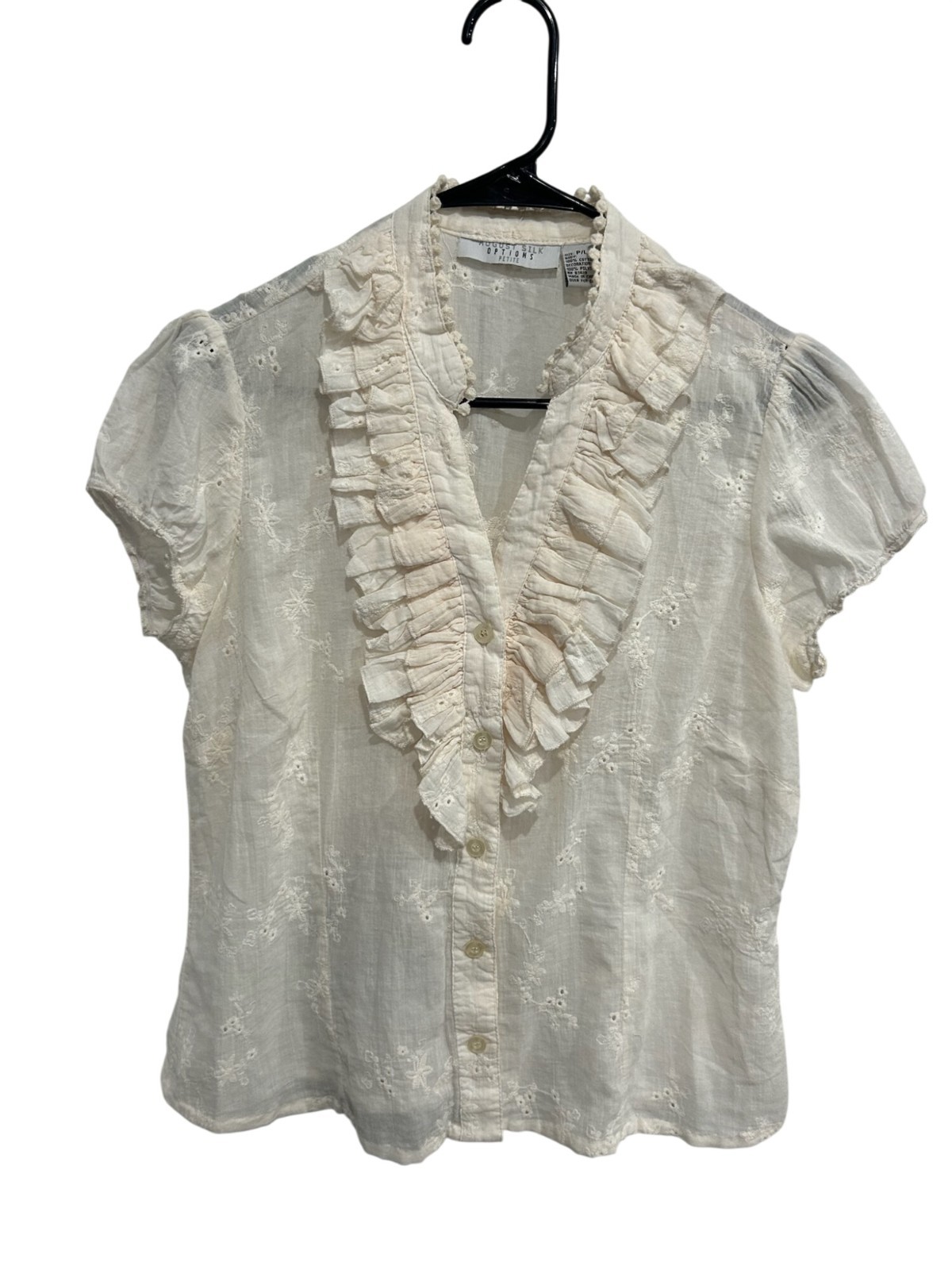 August Silk Petite Large White Embroidered Ruffle Blouse Boho Creativecore