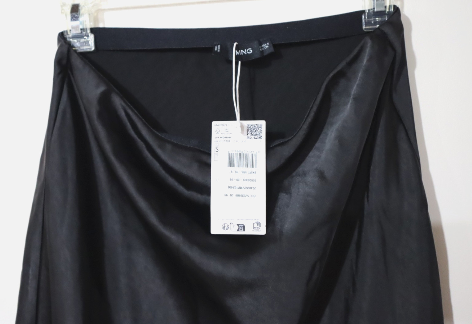 Mango MNG Women’s MIA Black Satin Slip Midi Skirt size XXS