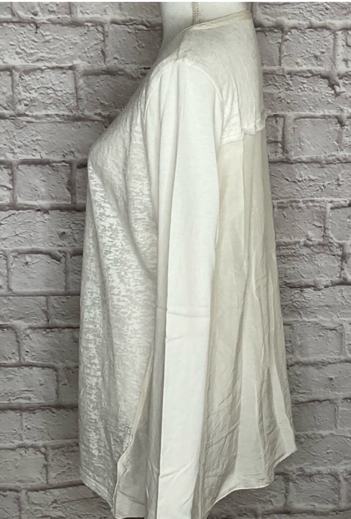 Soft Surroundings M Mixed Media Off White Top Rhinestone Button Silk