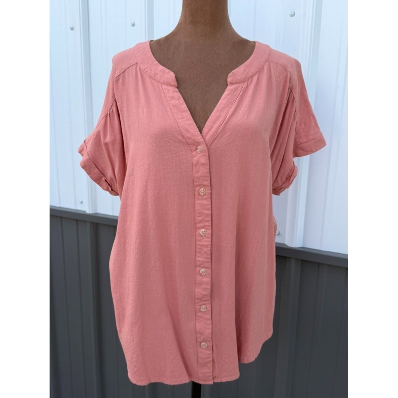 Red Raccoon Boutique Button‑Up Shirt – Coral, 1XL