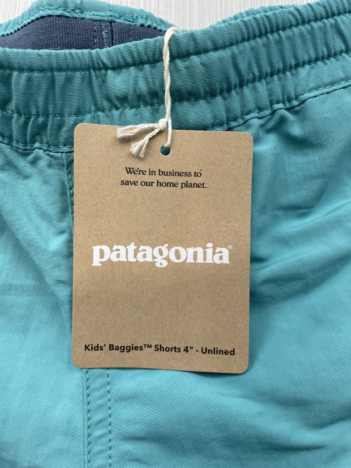 New Patagonia Boys Kids Baggies Shorts 4″ Unlined Sz Large (12) Blue Green