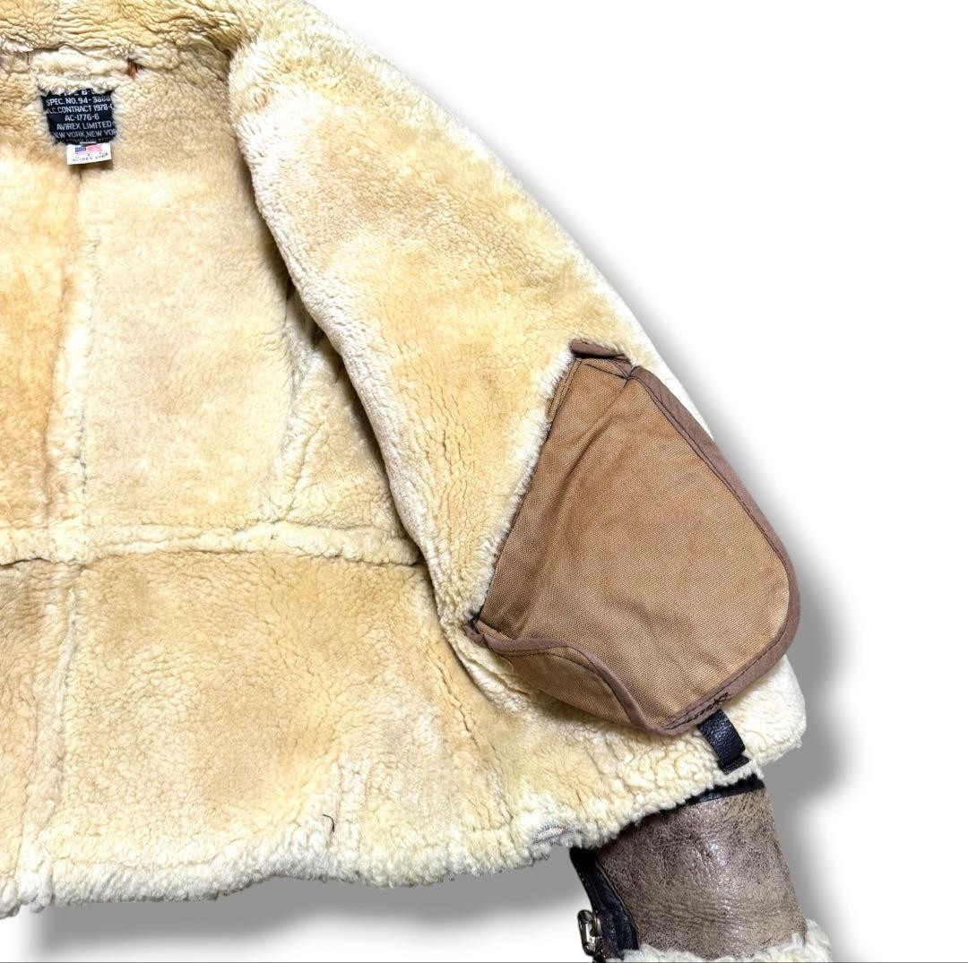AVIREX B-9 Sheepskin Flight Jacket Blouson Coat Men Size 34 brown vintage