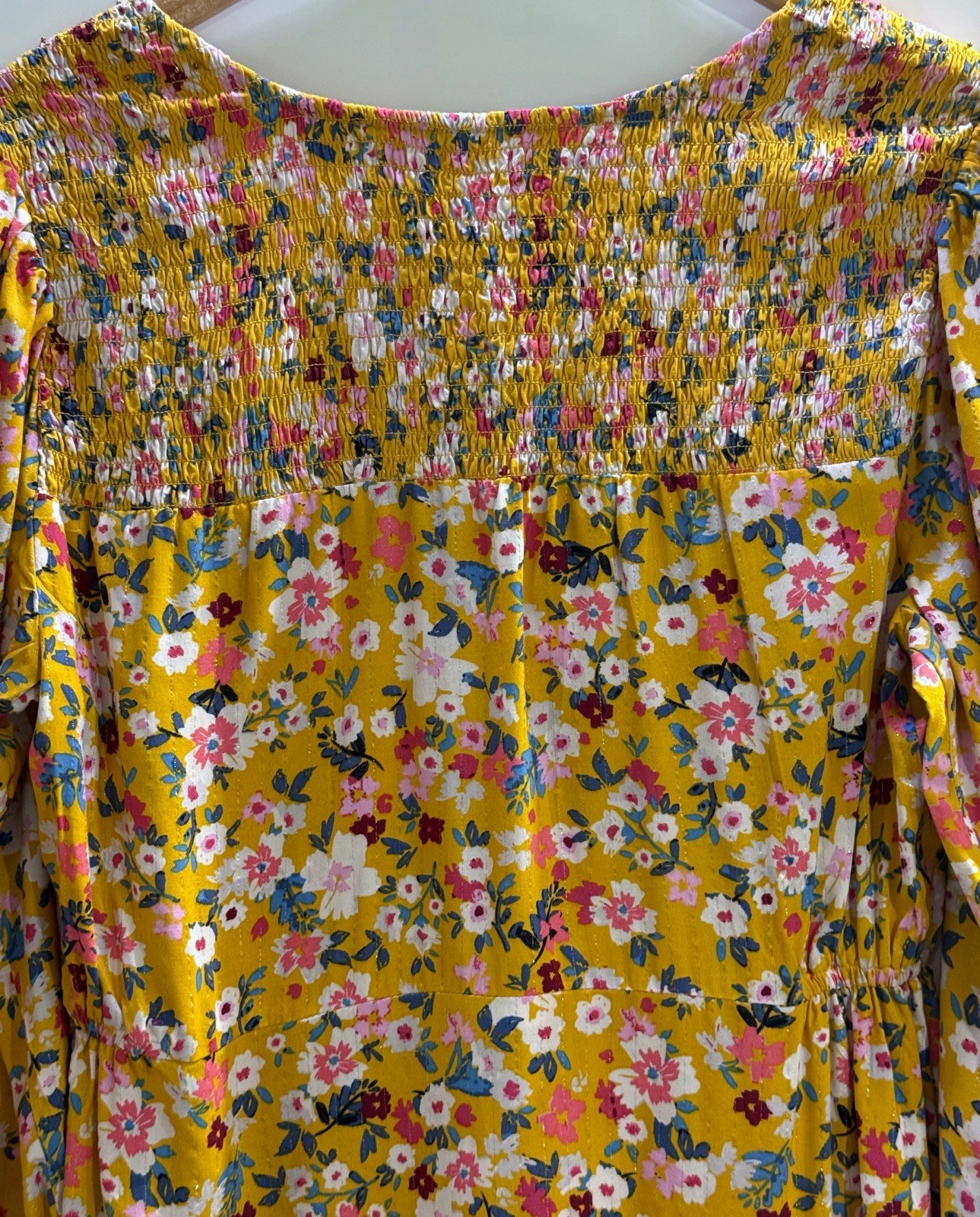 Monsoon Ditsy Floral Top Mustard Yellow Multi Size M UK 12/14 NWT