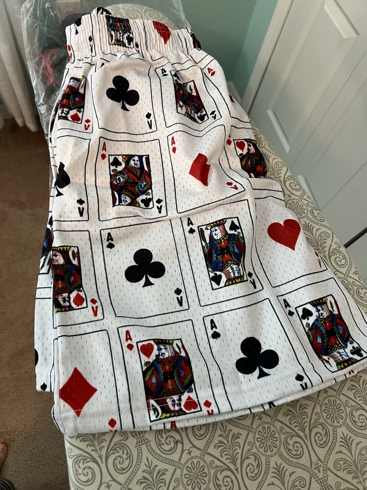 Asylum Men’s Athletic Mesh Shorts Drawstring Playing Cards Retail $170
