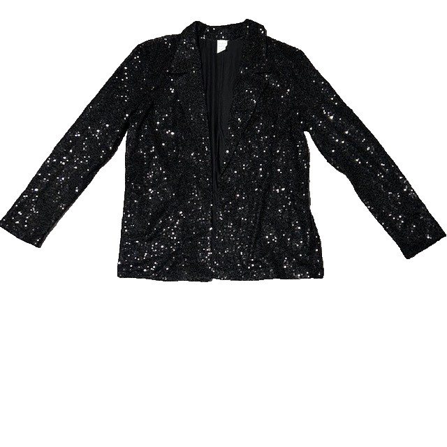 Melrose & Market Black Sequin Notched Collared Open Blazer Size S Small