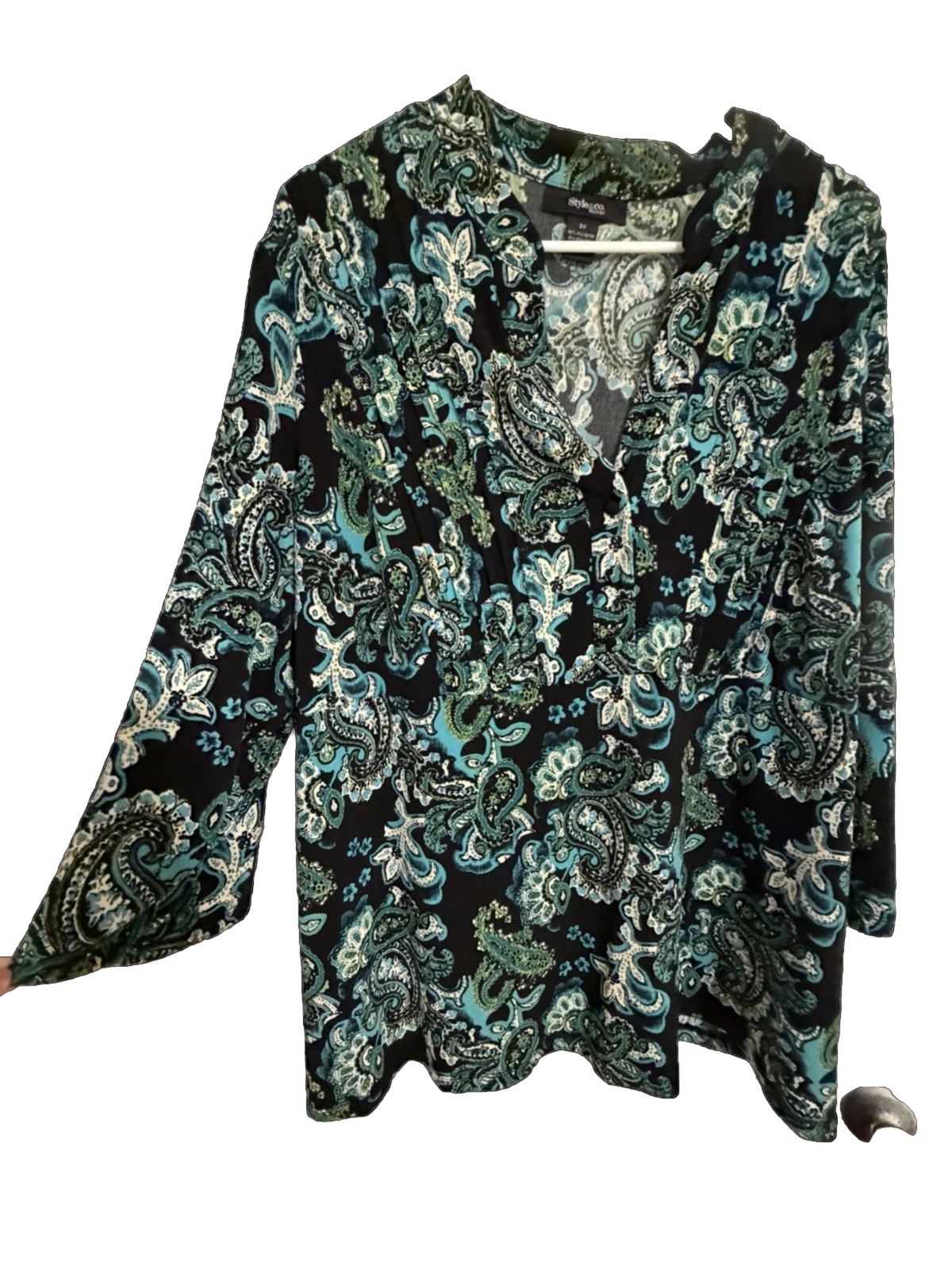 Style & Co sz 3X Top Black Blue Green White 3/4 Sleeves