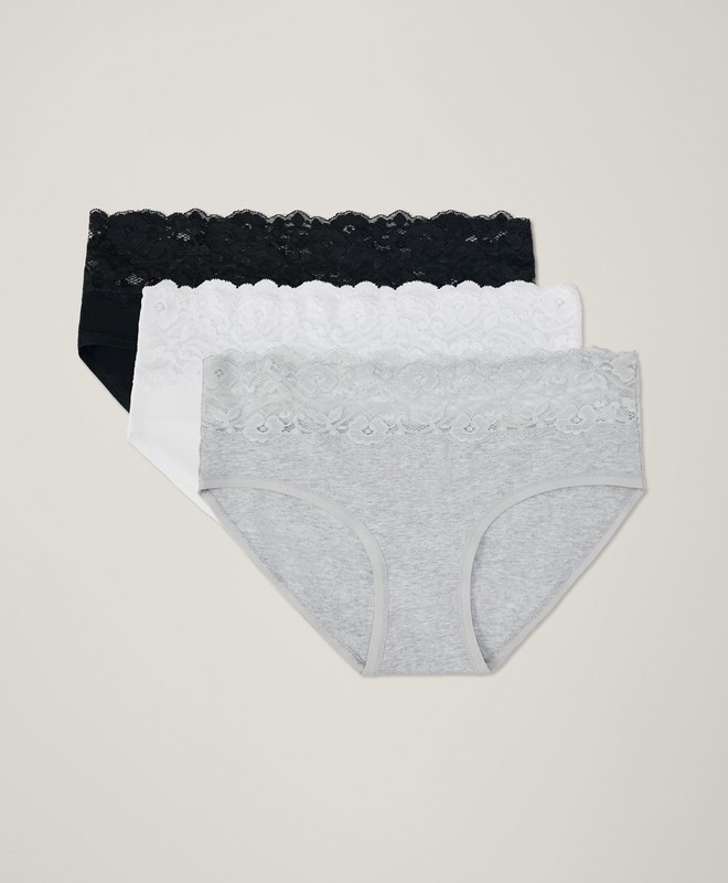 New Pact Women’s Lace Waist Brief Underwear 3-Pack Organic Cotton Heather Basics