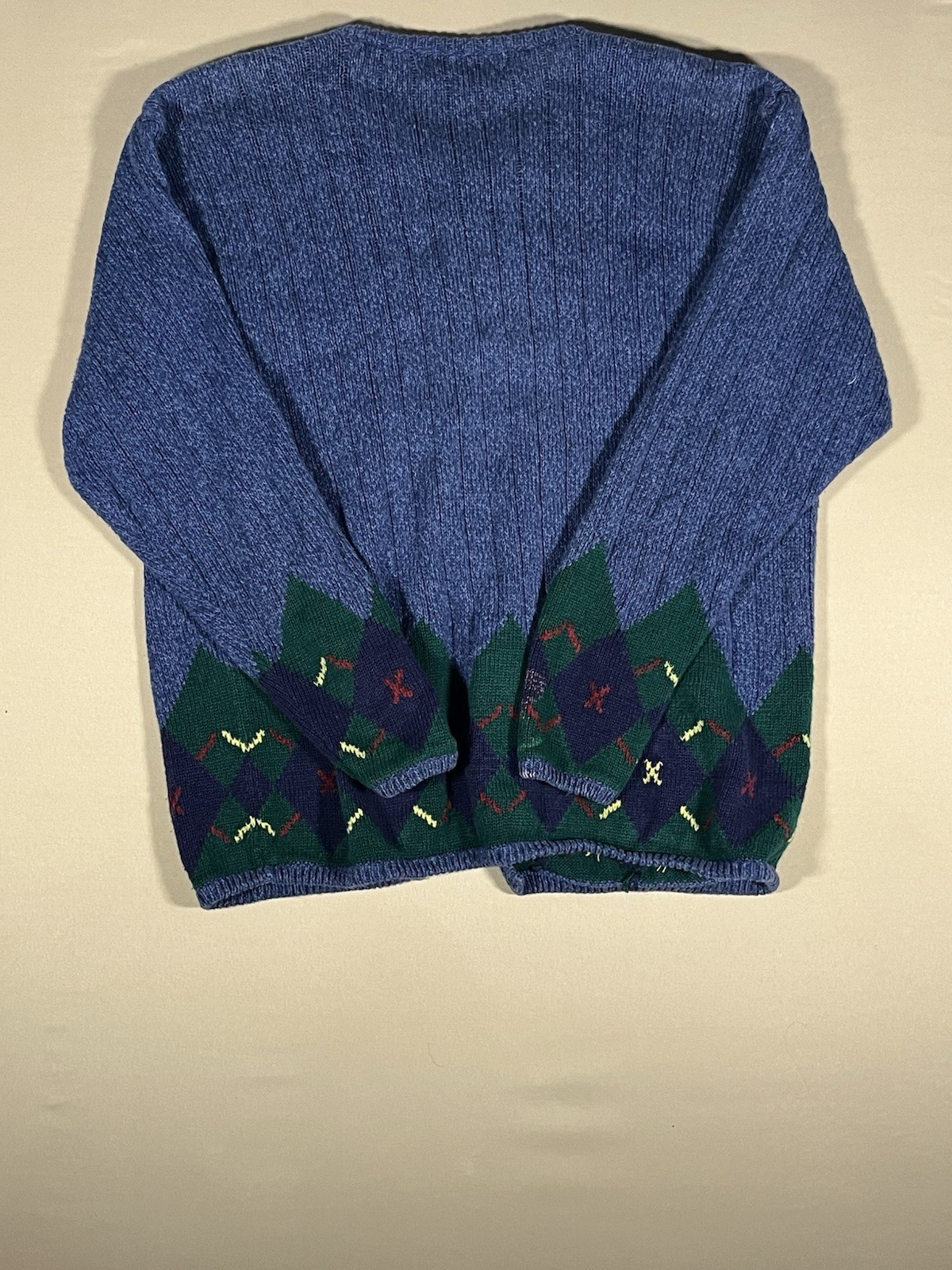 Jantzen Blue Wool Knit Button-Front Cardigan Sweater Embroidered Leaf L