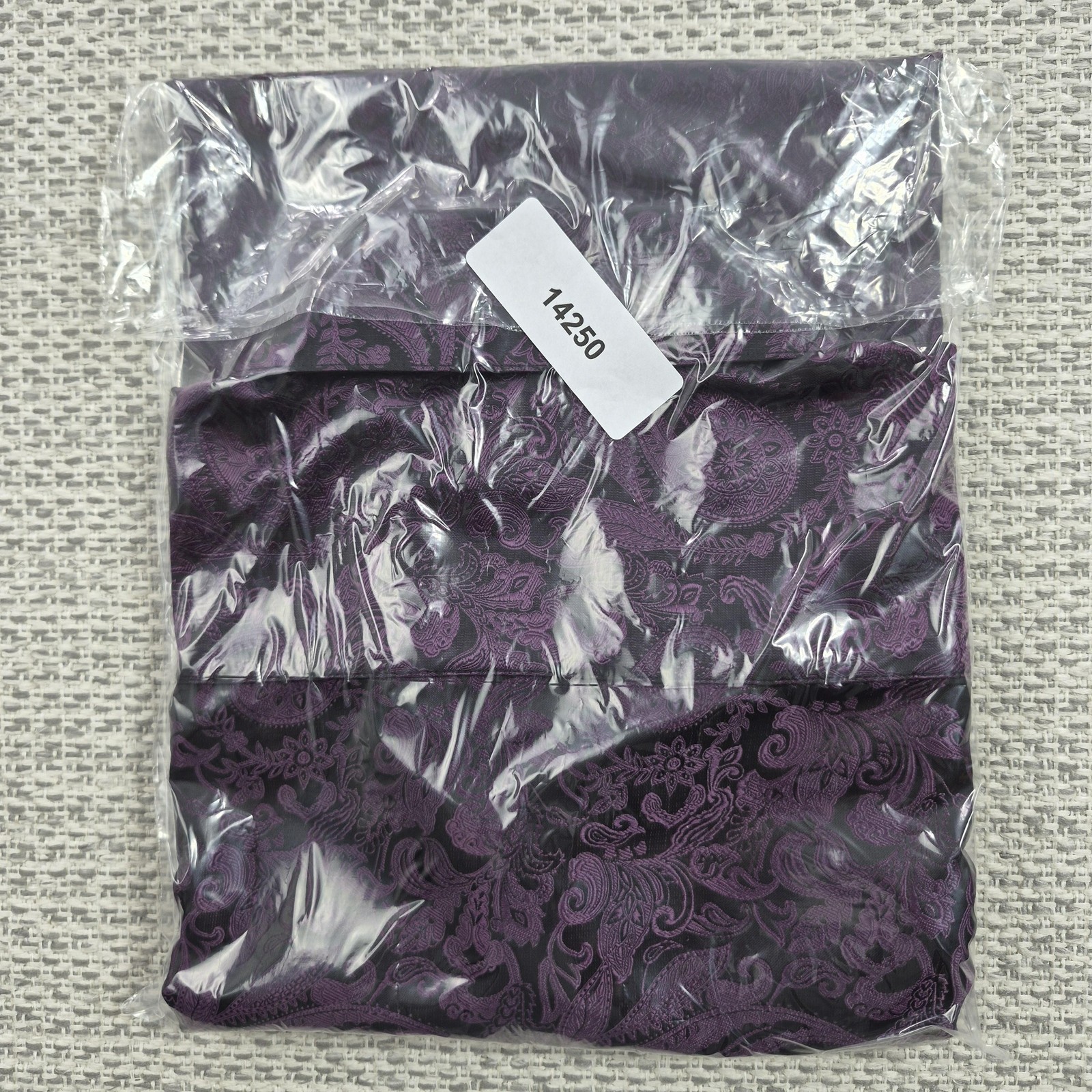 Barry Wang Button Up Shirt Mens Large Purple Paisley Short Sleeve Satin Party