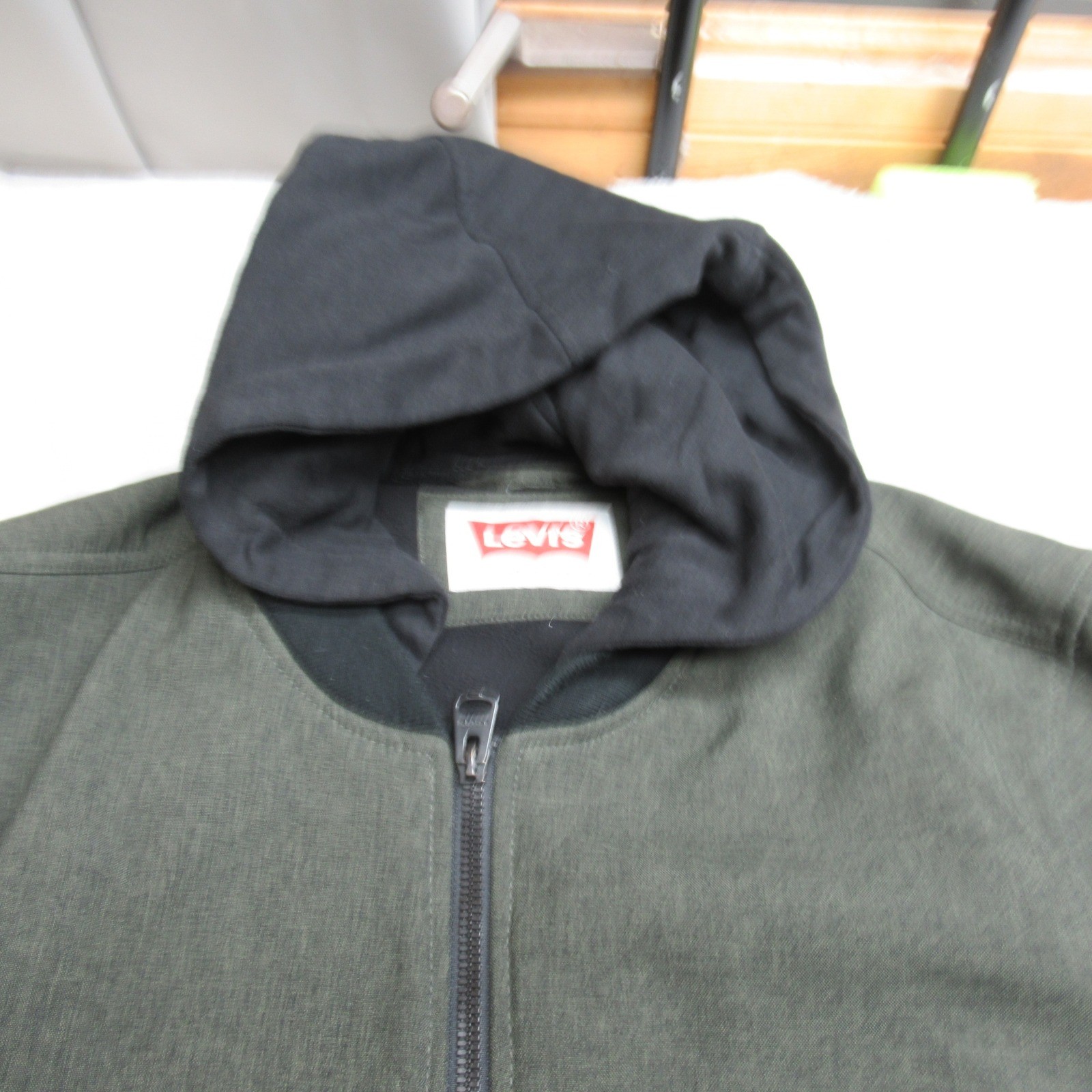 Levis Jacket Men Large GRN Softshell Water Resistant Hood Fleece Lined Rain Wind