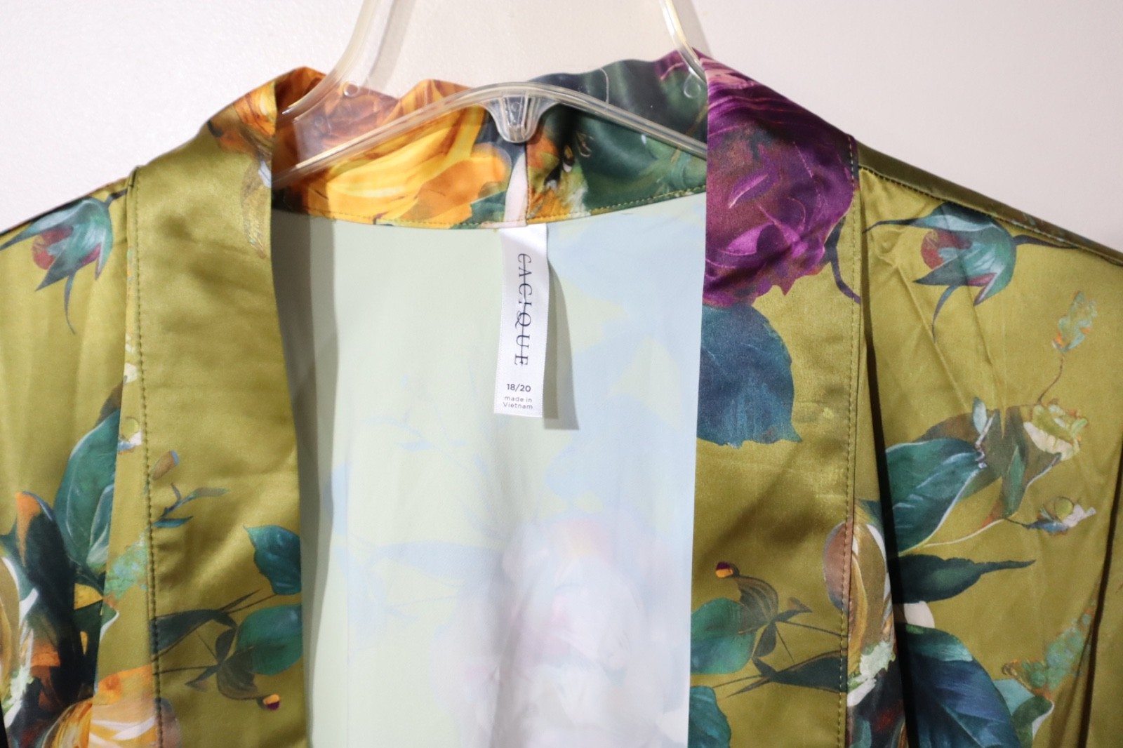 Cacique Lane Bryant Stretch Satin Robe in Rennaissance Roses Green Moss sz 18/20