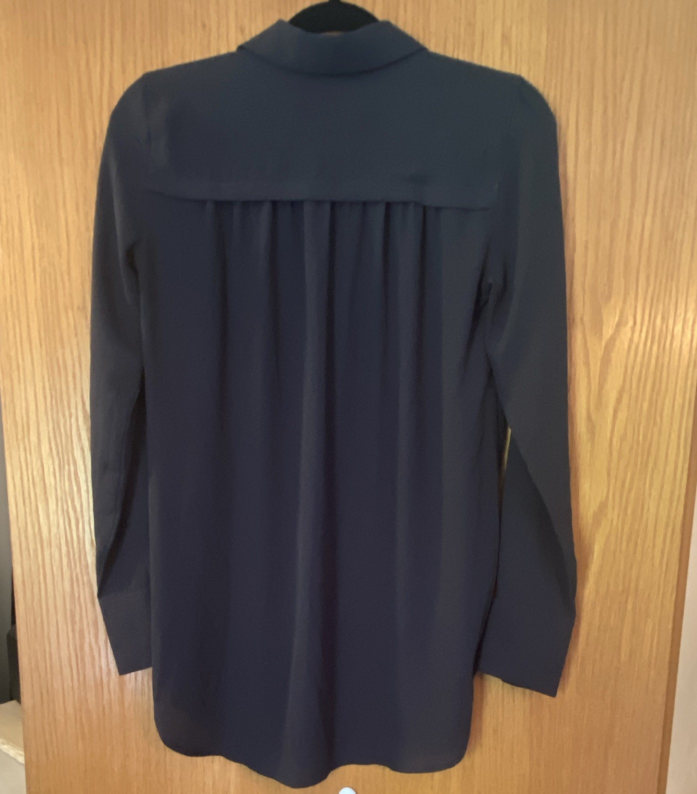 LOFT Black Solid Collared Long Sleeve Chiffon Polyester Pullover Blouse XXS