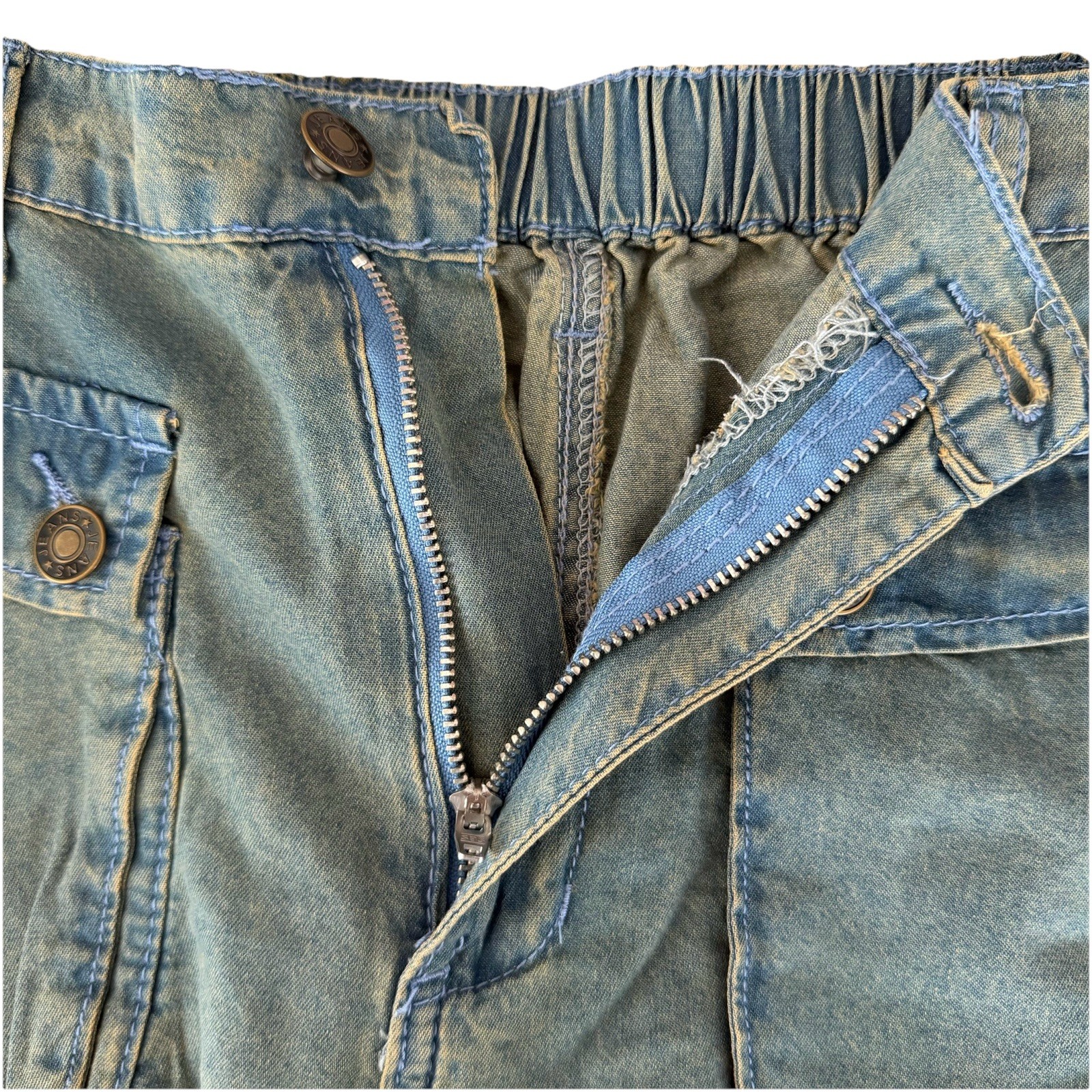 Bohemela Denim Boho Balloon Jeans Sz 26 Bleached Ankle Tie Festival Hippie NIB
