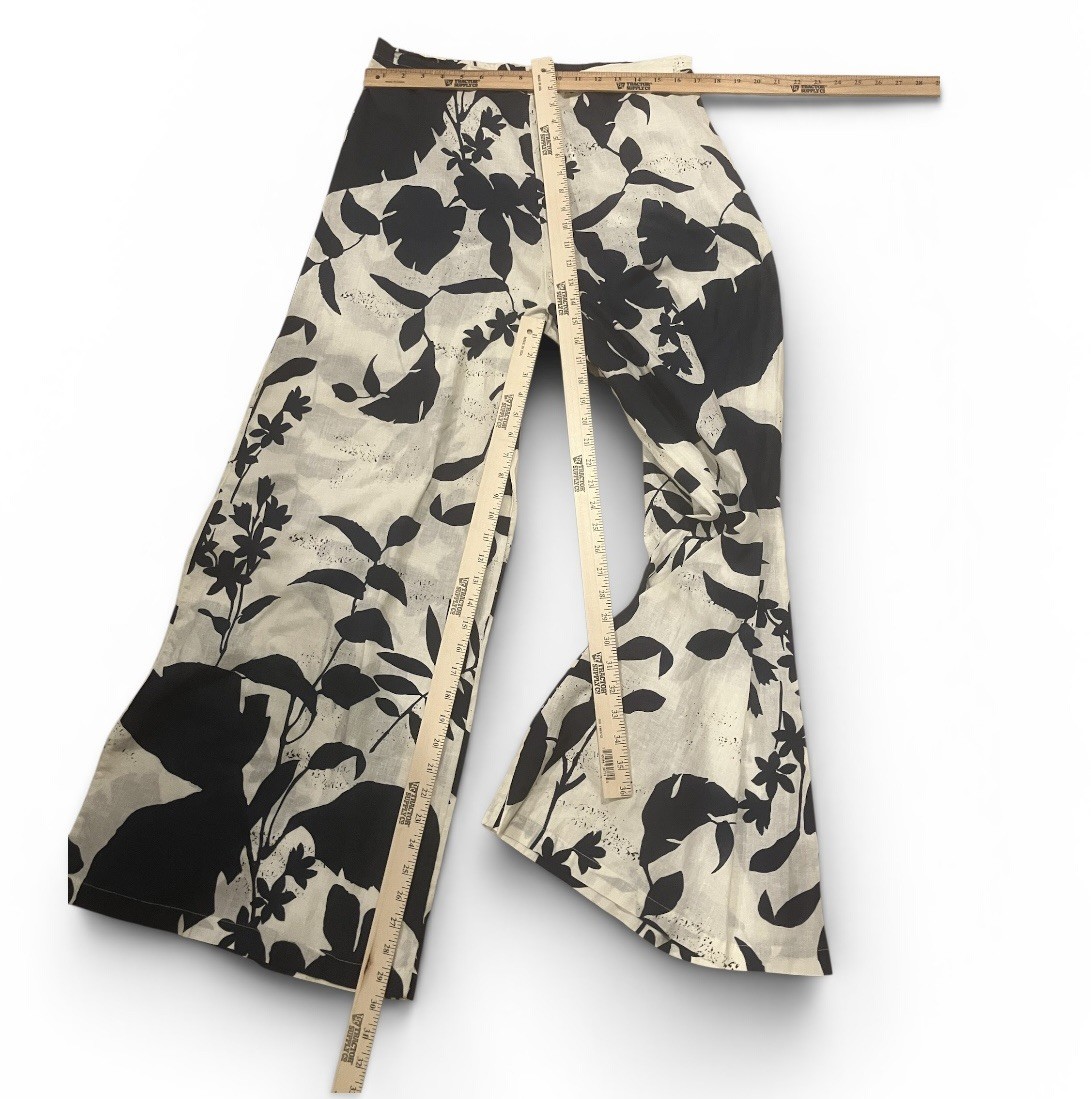 NWT Bryn Walker Pants Linen Cotton Pull-On Blue Cream Pants Wide Leg XL ret $195