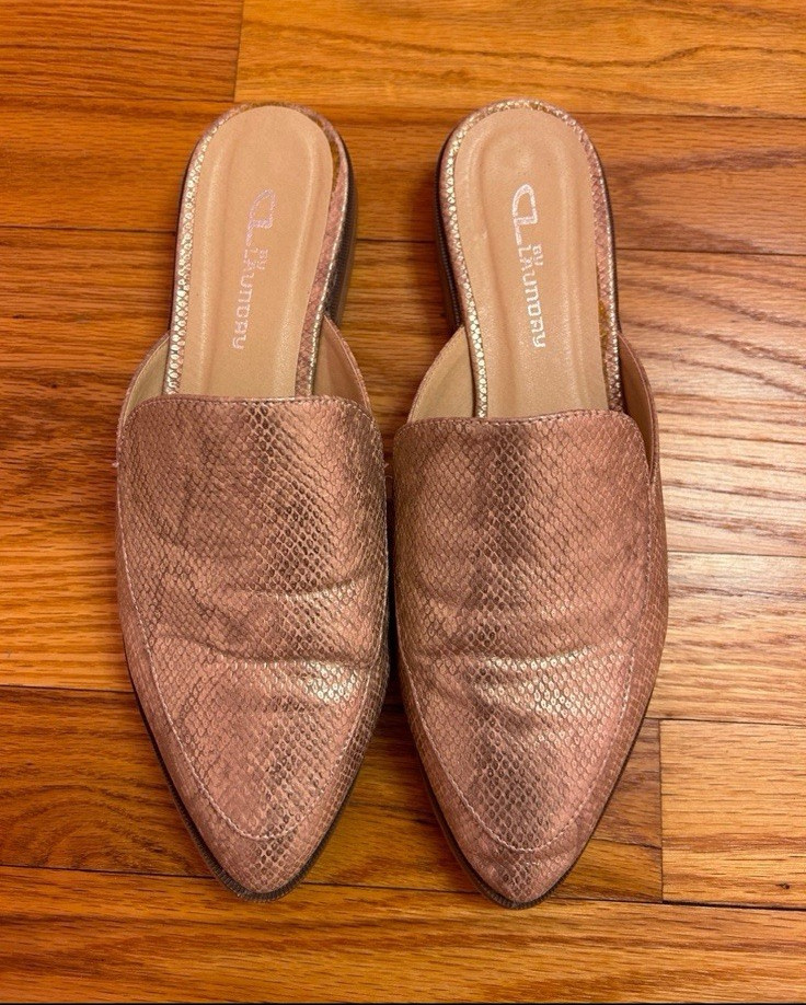 CL by Laundry Women’s rosegold Snake Print Loafer Mule Flats Slip-On Pointed 8.5