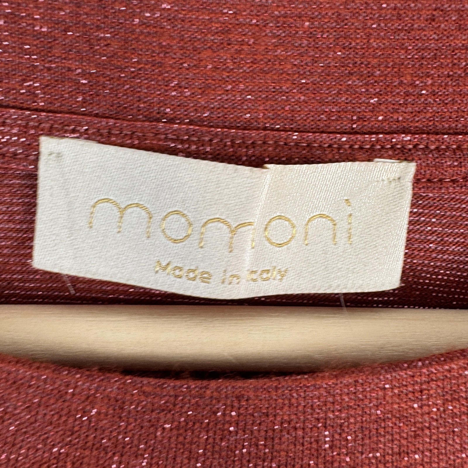 Momoni Top Womens Medium Rust Red Metallic Knit Shimmer Short Sleeve Italy