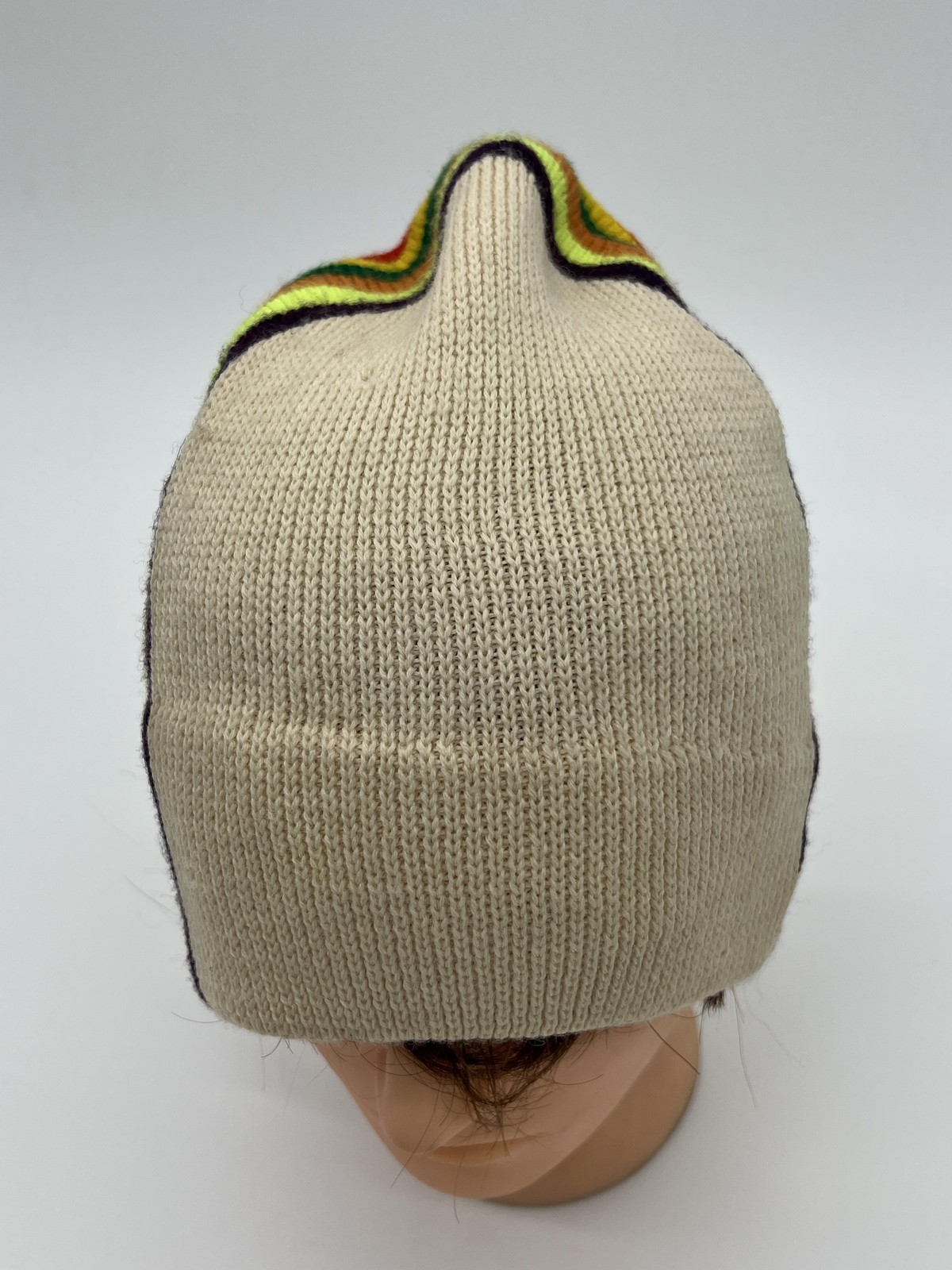 Vintage Eisbar Wool Hat Beanie Mens Beige Knit West Germany 70s 80s Ski Rainbow
