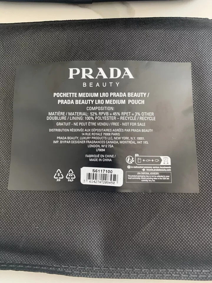 Prada Luna Rossa Ocean Pouch Charcoal Black Travel Toiletry Bag with Dust Bag