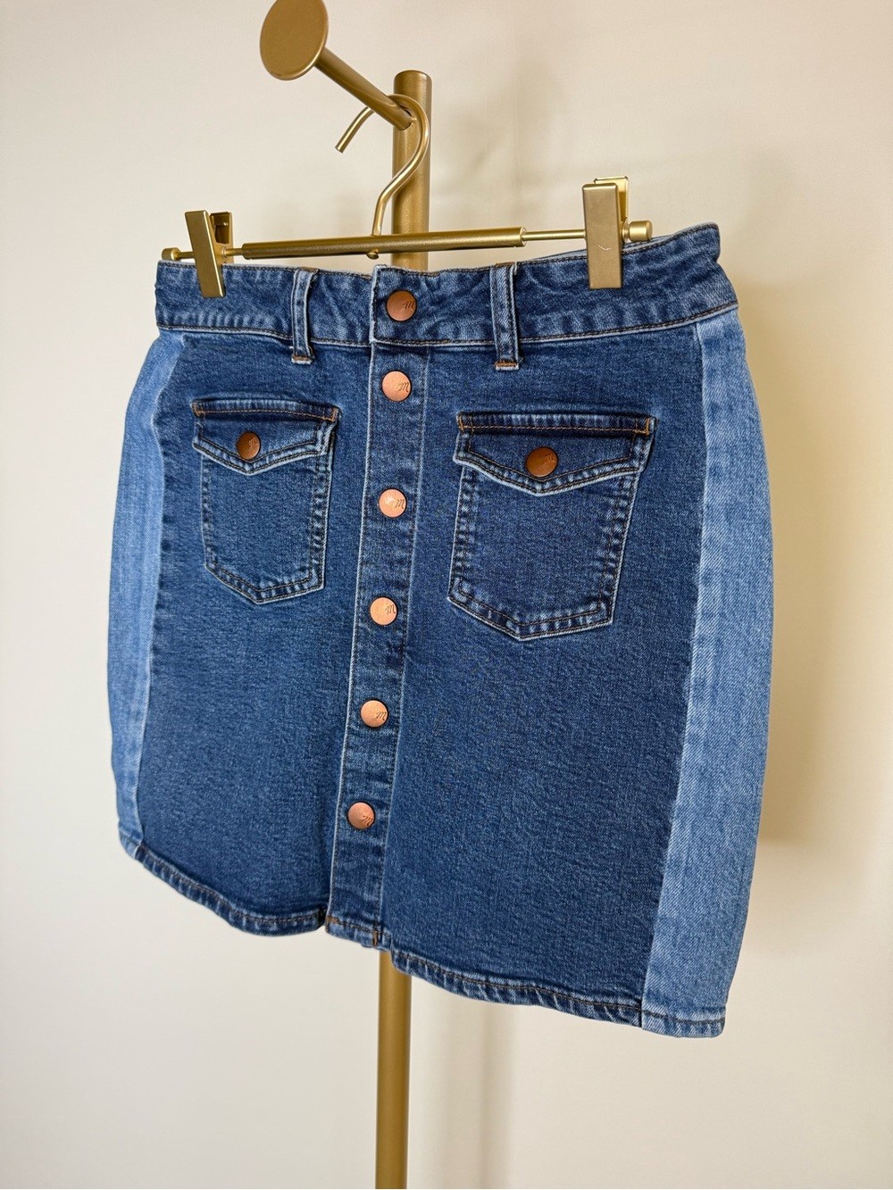 Madewell Two-Toned Blue Button-Front Denim Mini Skirt