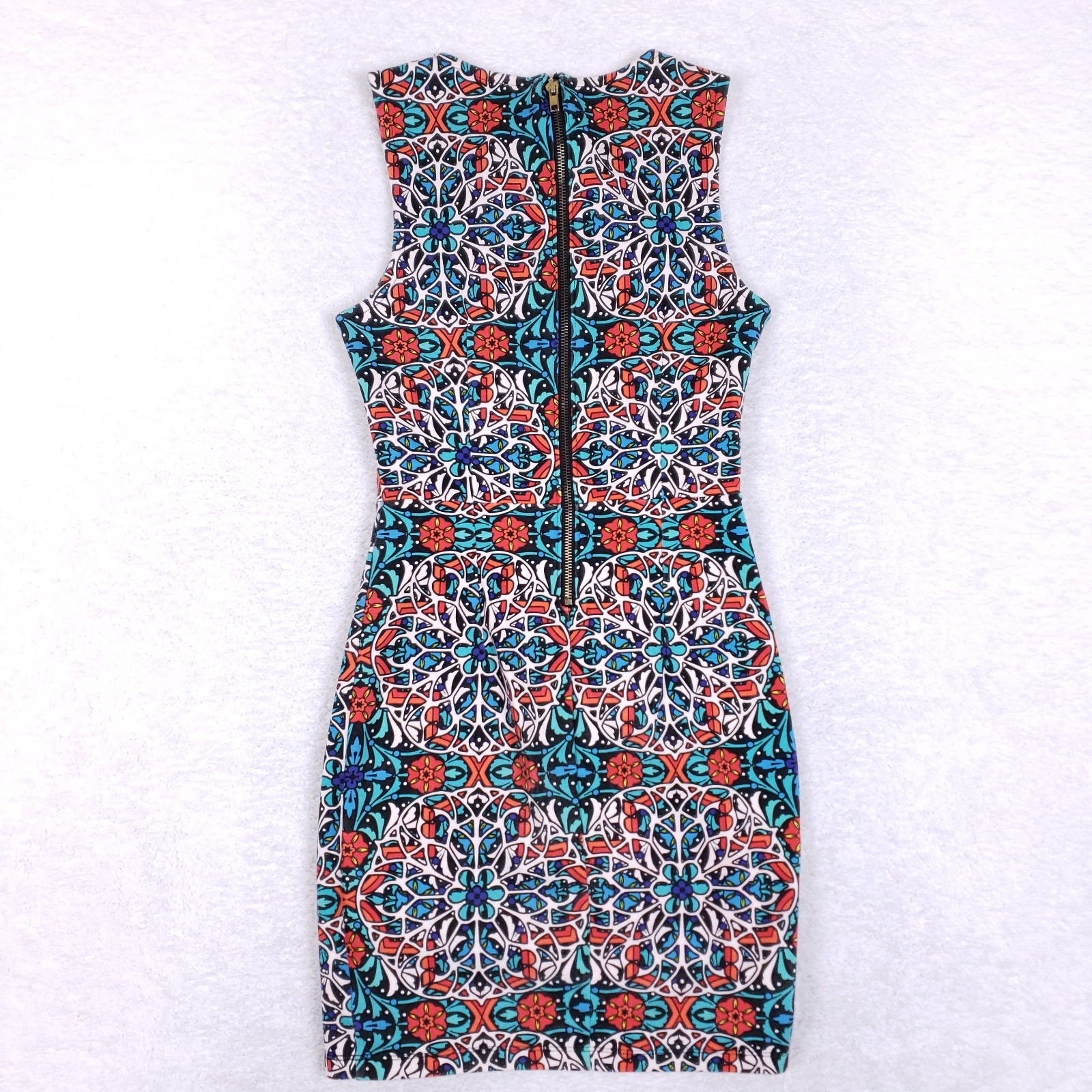 Forever 21 Contemporary Mosaic Bodycon Dress XS Cutout Front Expose Zip Festival
