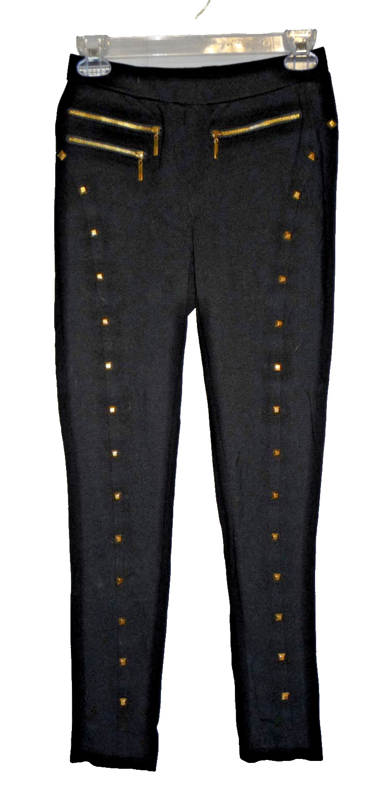 Venus Black Stretch Fitted Metallic Studded Leggings Size 6 Rayon, Nylon Spandex