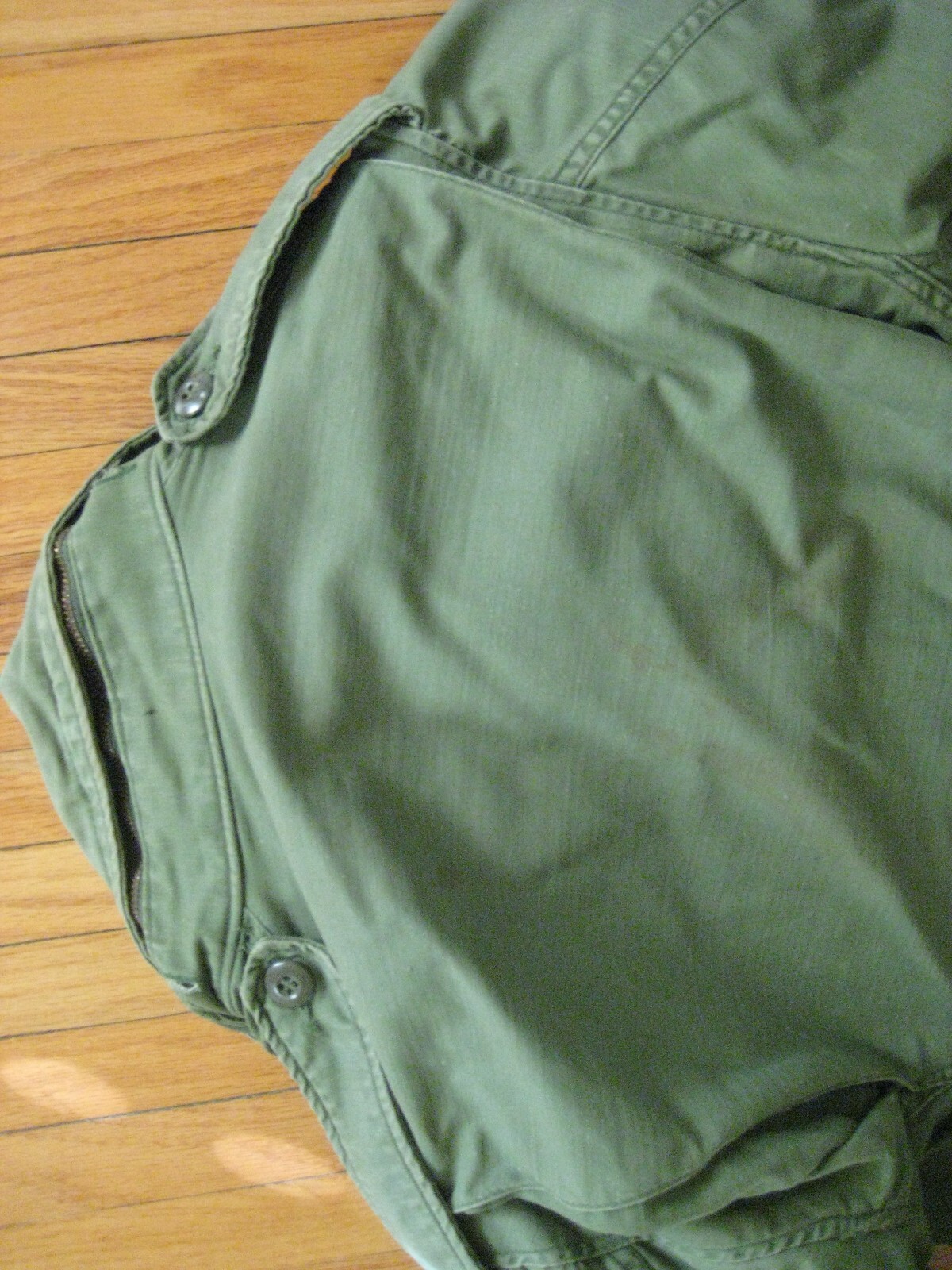 Vtge Olive Green Lined US Army Field Jacket/Coat Korean? Zip/Snap Front Sm-Med