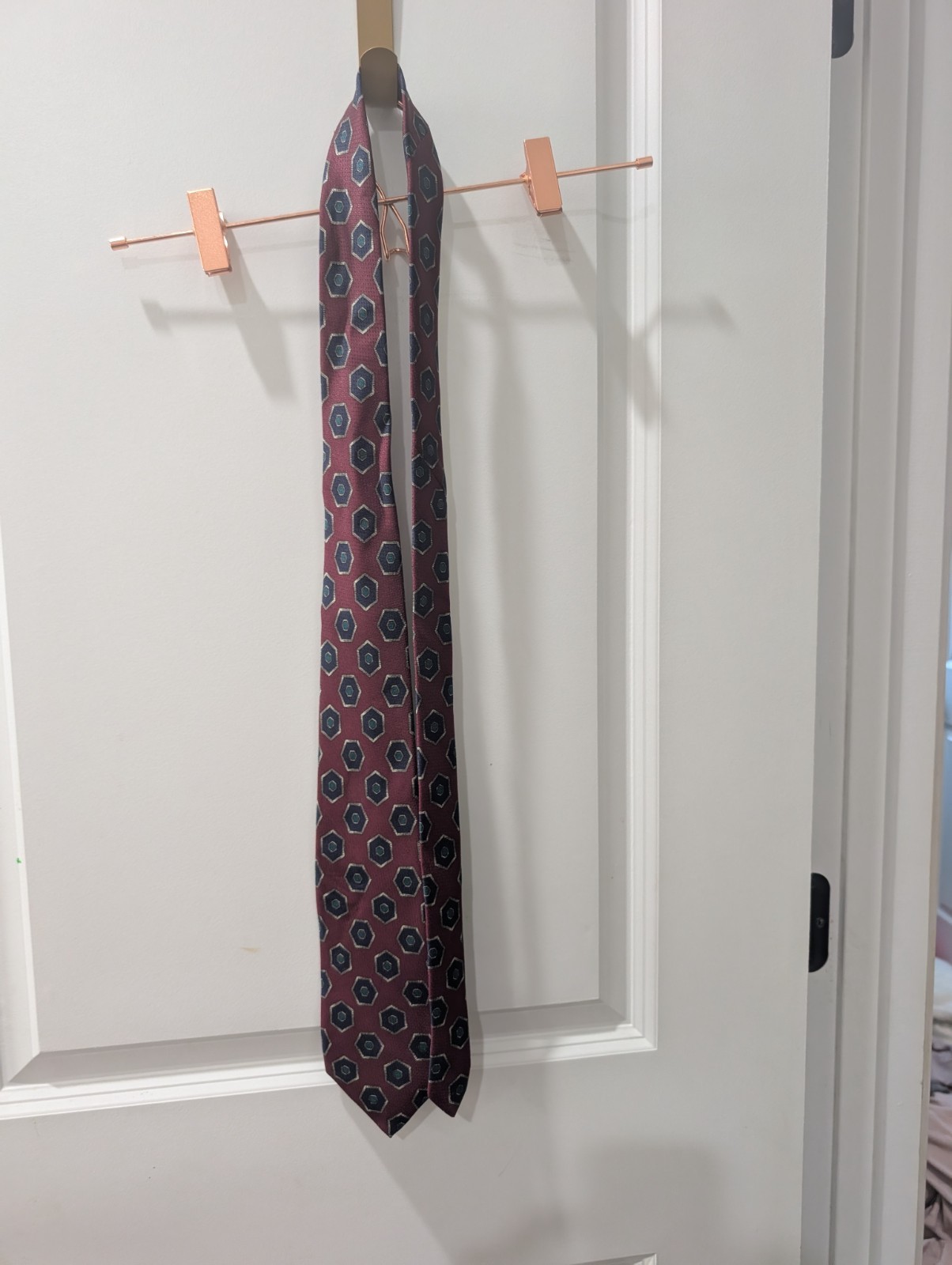 Robert Talbott Men’s Burgundy Geometric Woven Silk Designer Tie Handmade