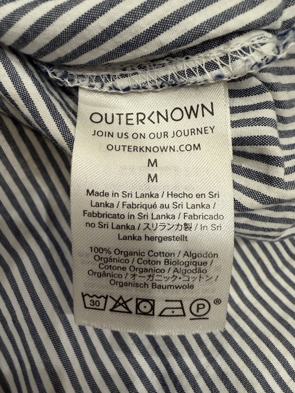 OUTERKNOWN Womens Striped Button Down Shirt M Lightweight Organic Cotton Preppy