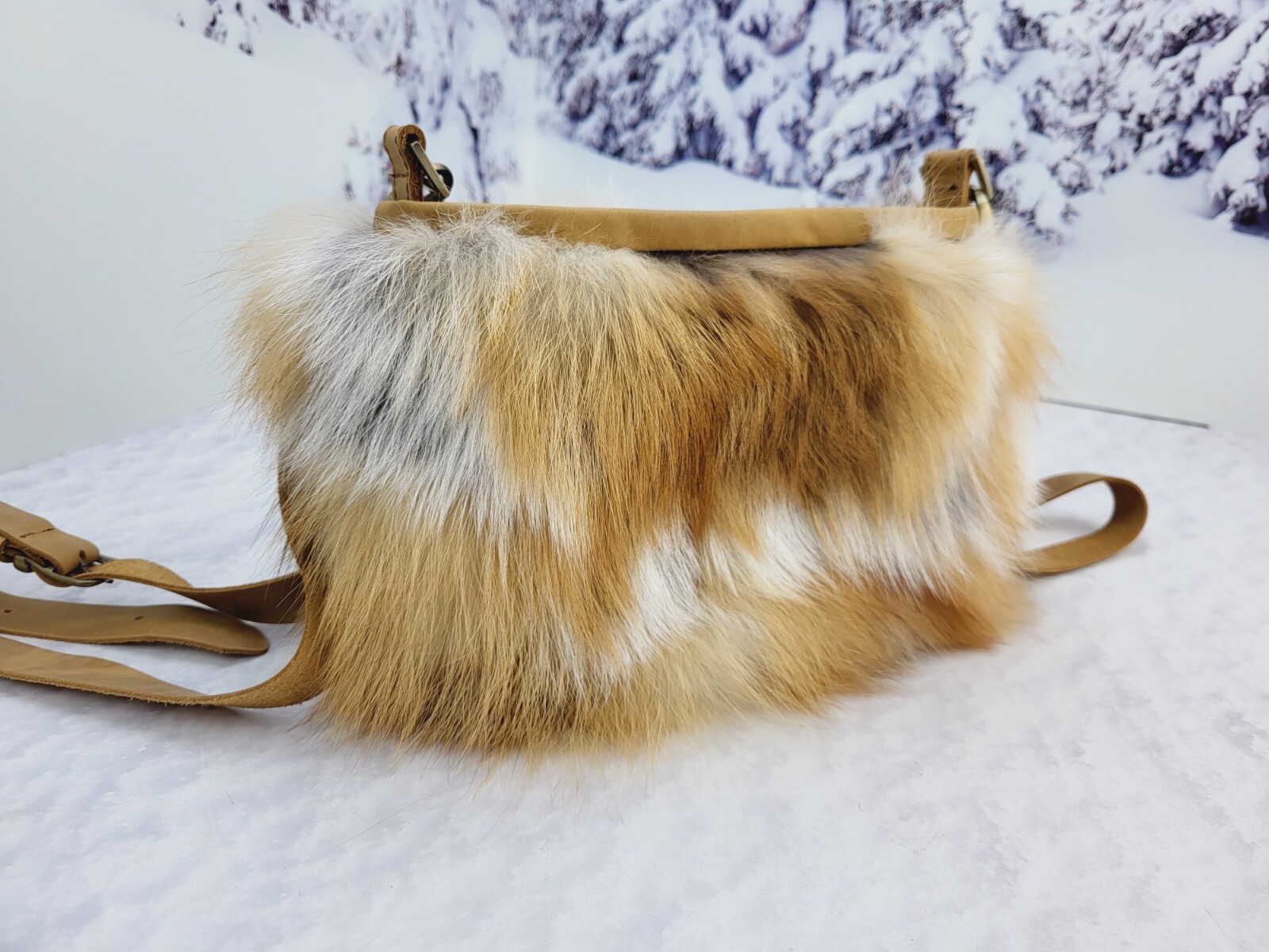Red Fox Fur Patchwork & Leather bag, Women’s Purse, Handmade by LITVIN
