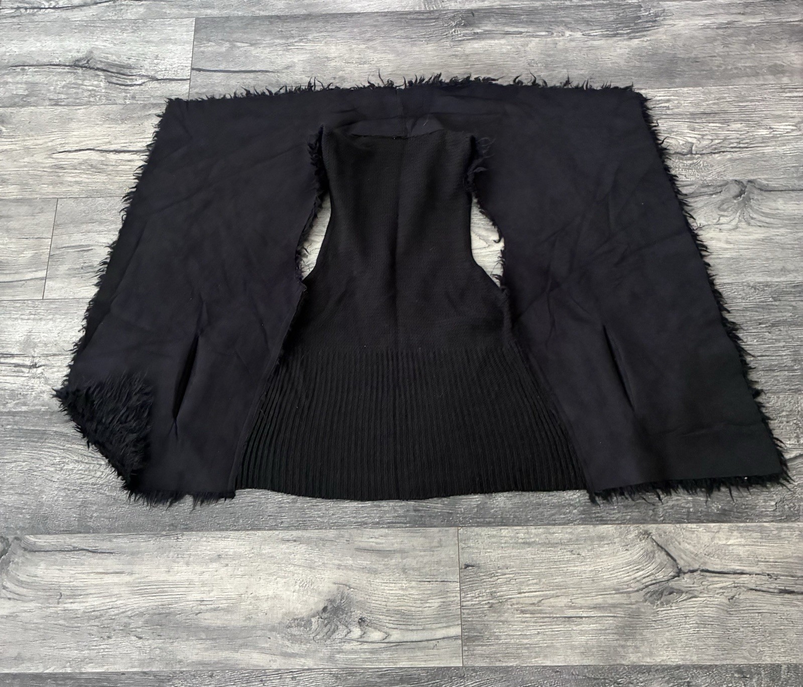 INC International Concepts Black Open Front Faux Fur Trim Jacket M/L