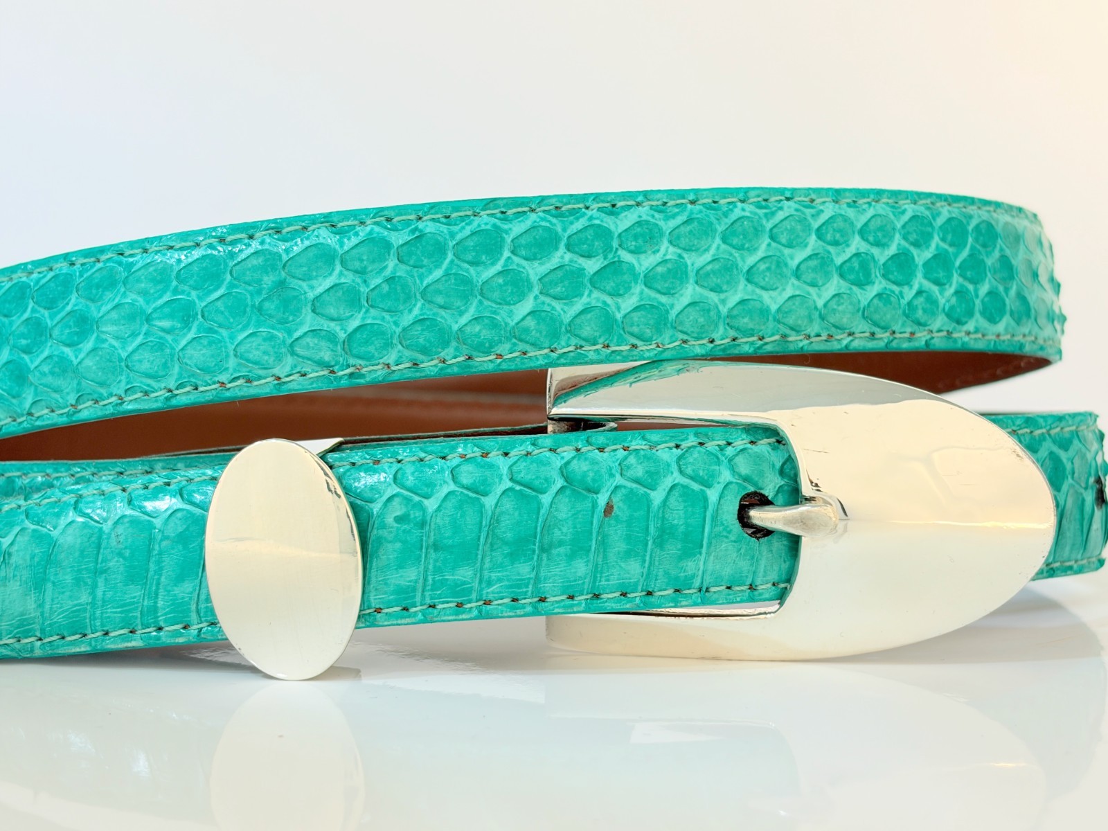 Pat Areias Sterling Silver .925 Belt Buckle 30 Turquoise Genuine Snakeskin