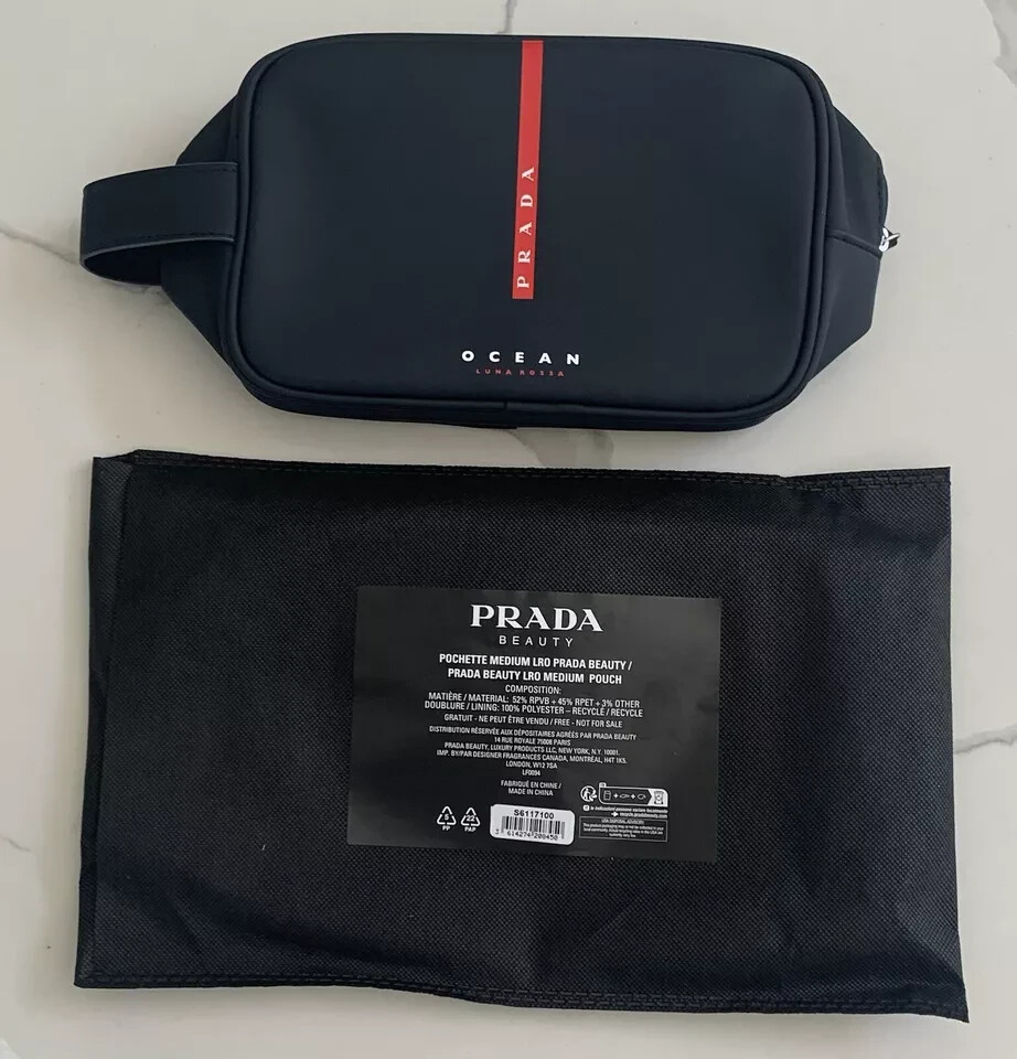 Prada Luna Rossa Ocean Pouch Charcoal Black Travel Toiletry Bag with Dust Bag