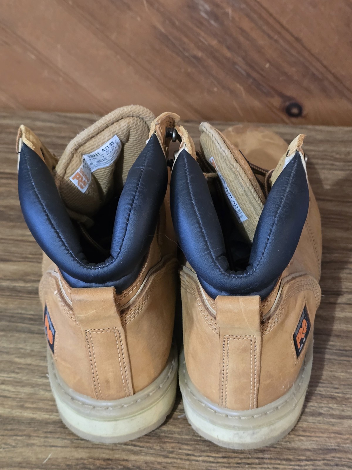 TIMBERLAND PRO Mens Size 9.5 W PitBoss 6″ Steel Toe Work Boots Tan Wheat