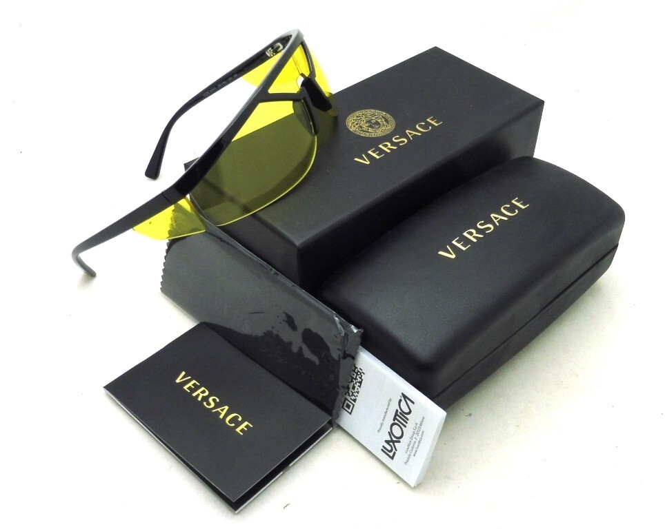 NIB Authentic Versace 4349 Gb1/85-39 Sunglasses Black Frame Yellow Lenses