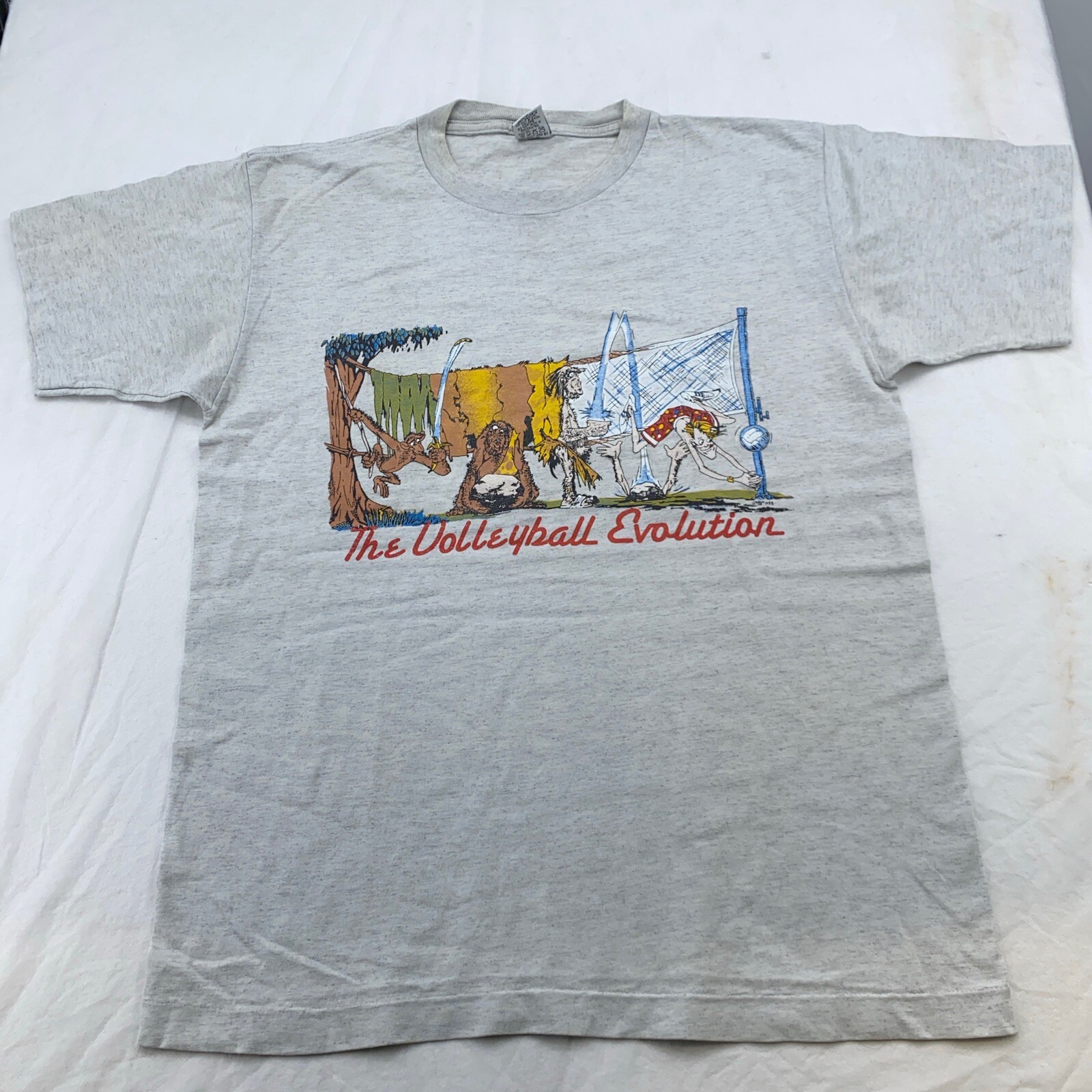 vintage 90s THE VOLLEYBALL EVOLUTION T-Shirt MEDIUM/LARGE cartoon funny joke