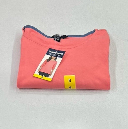 Lands’ End Women’s 3/4 Sleeve Boat Neck Pima Cotton Tee, Pink, Size S