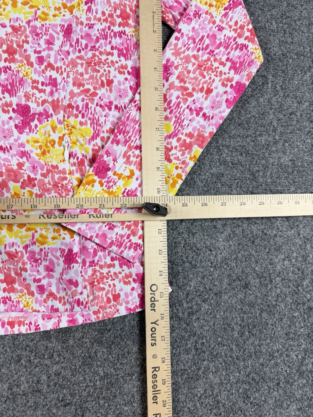 Ibkul Women’s Knit Fabric Jacket Size M Pink Yellow Splash Splatter Athletic