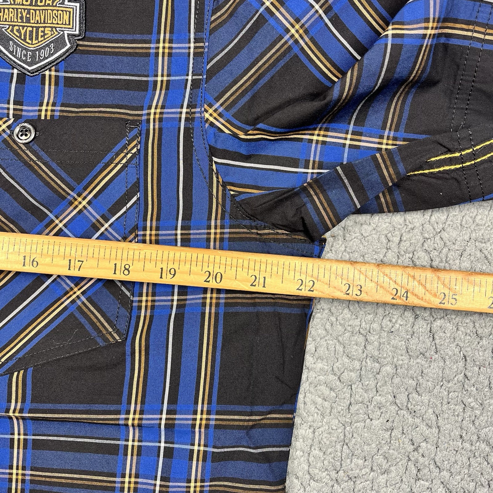 Harley-Davidson Mens Shirt Size M Blue Plaid Short Sleeve Button Down 115 Years