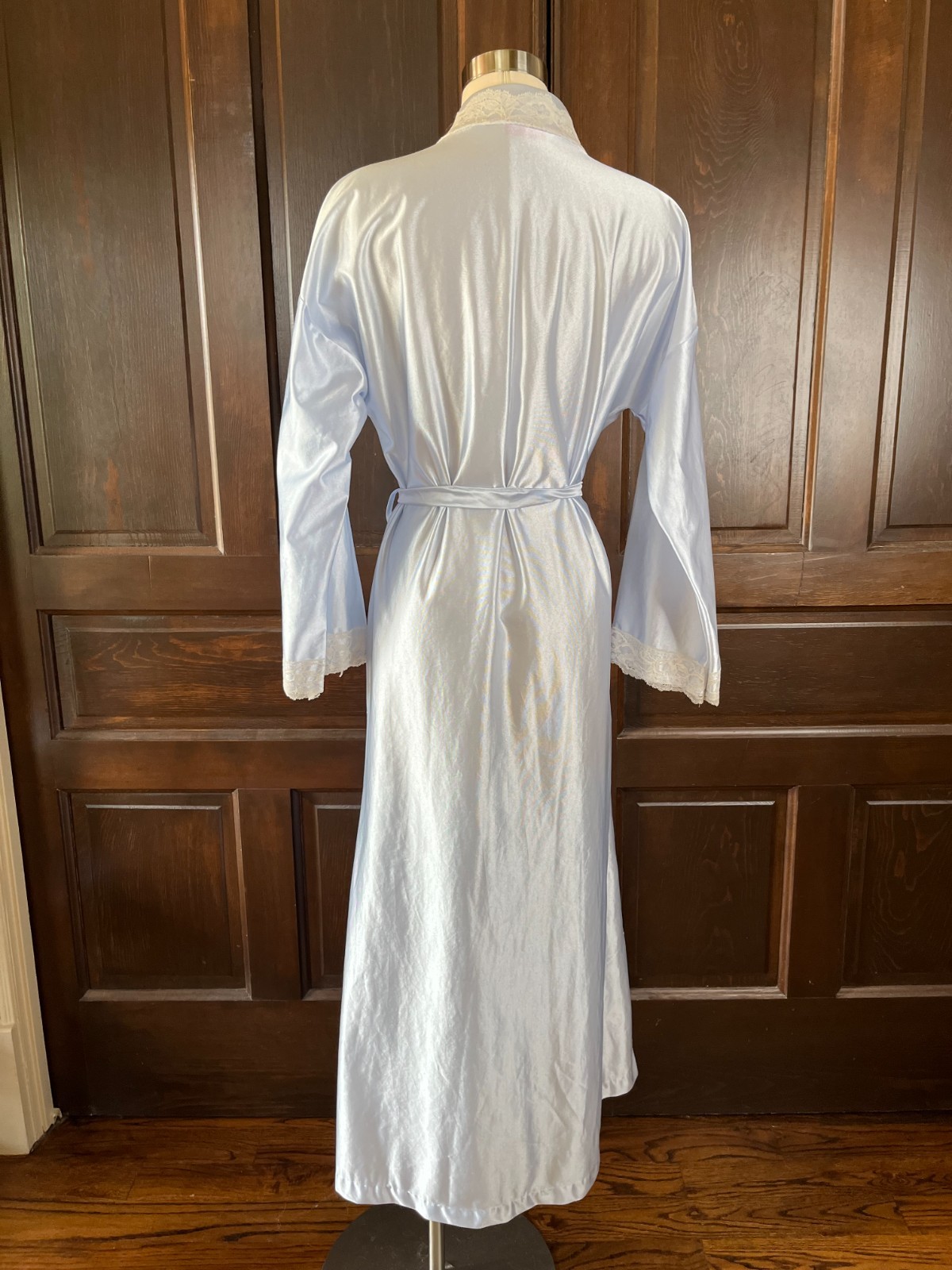 Heather Collection Women’s Long Sleeve Robe Size S Lace Trim Light Blue USA Made