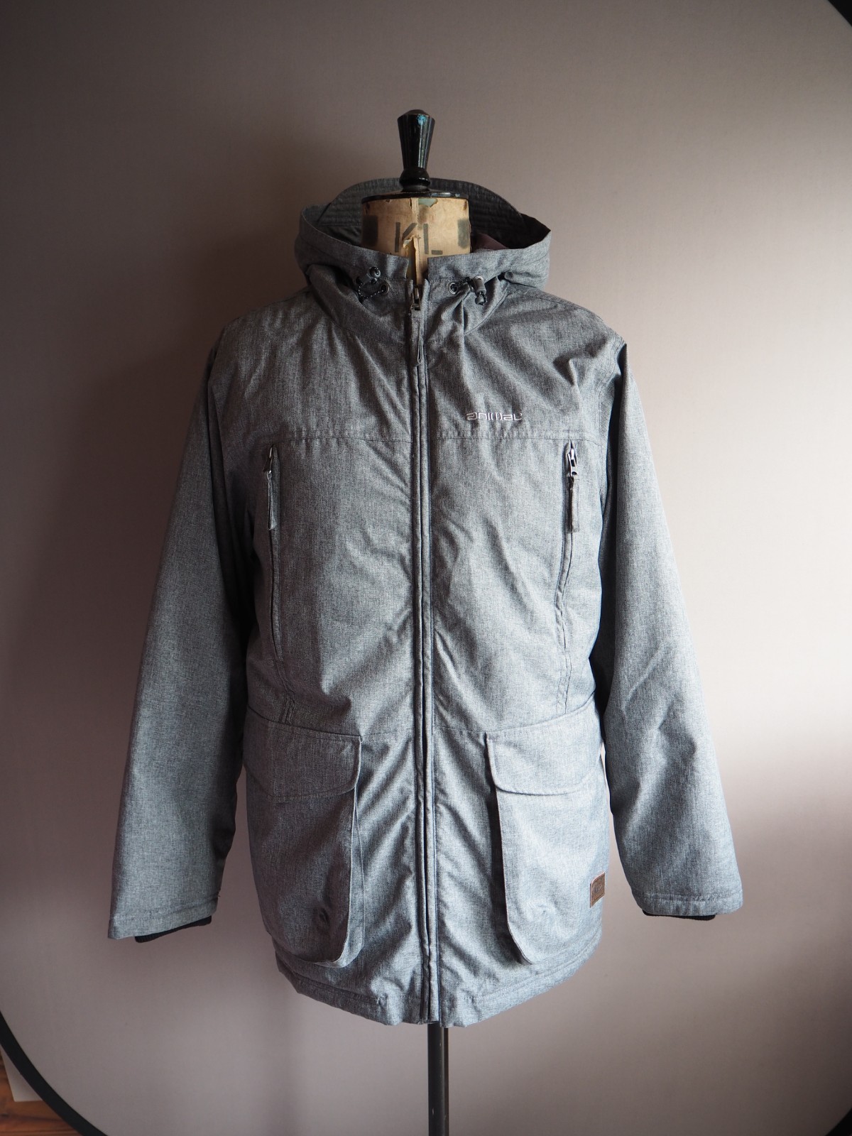 Animal Down Jacket Mens Size M Grey Hooded Insulated Winter