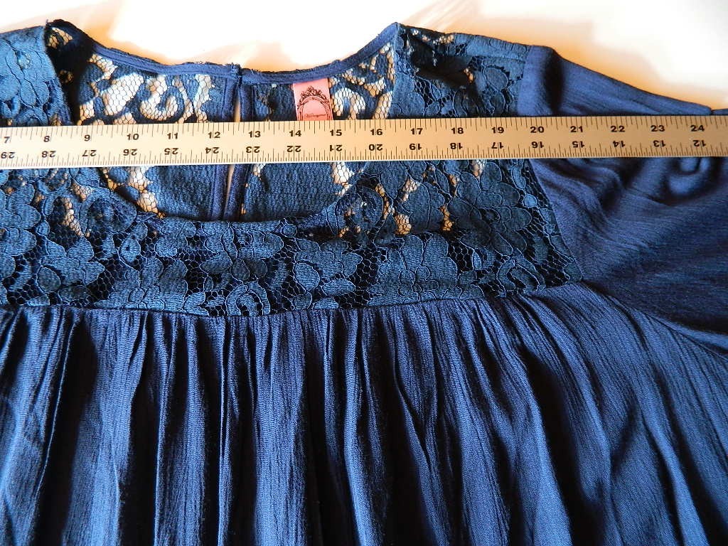 Honeyme Curvy Floral Lace Top Blouse Womens 1X Crochet 3/4 Sleeve Navy Blue Boho
