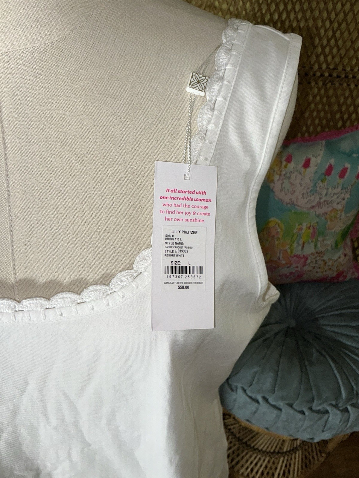 Lilly Pulitzer NWT Gabbie Crochet Trimmed Knit Tank Top White $58 Size L,XL