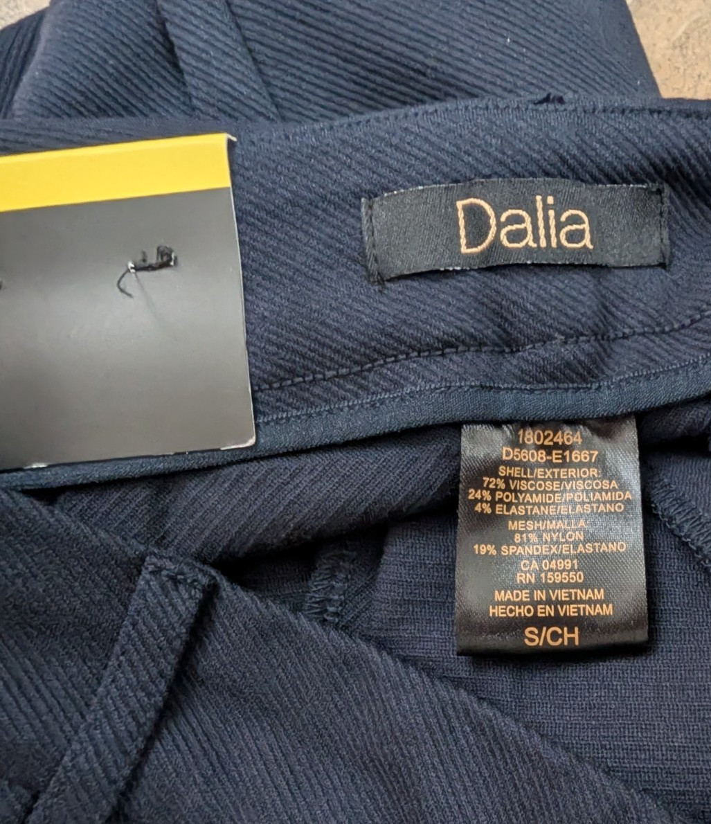New Dalia sz S Ponte Knit Pants navy blue pull on stretchy tummy control 3545