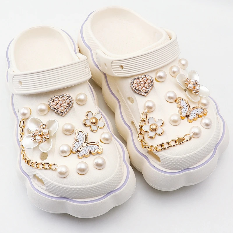 Pearl Shoe Charms Set Creative DIY Pink Shoe Flower Diamond Butterfly Rhinestone