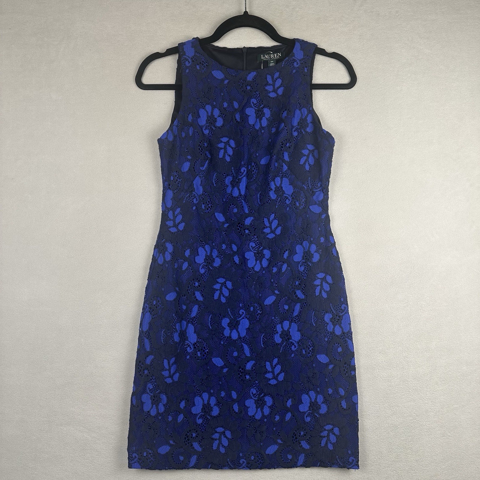 NWOT Ralph Lauren Lace Overlay Cocktail Dress Women’s Sz 0P Blue Black Wedding