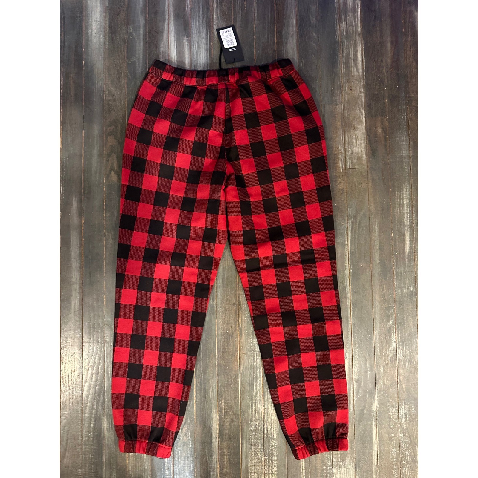 Fabletics Cozy Fleece Go-To Sweatpant Holly Berry Buffalo Check Red Black Plaid