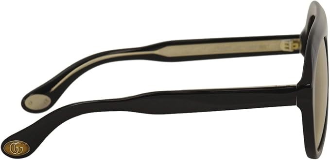 Gucci GG0479S 002 Aviator Oversized Sunglasses in Shiny Black/Yellow Lens 100%UV